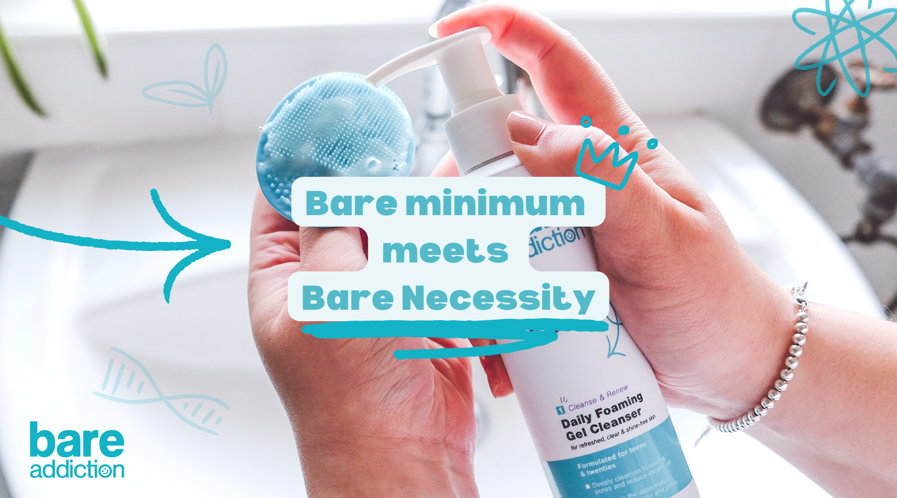 Bare minimum meets a bare necessity - picture of cleanser and cleansing brush, and the brush foaming. 