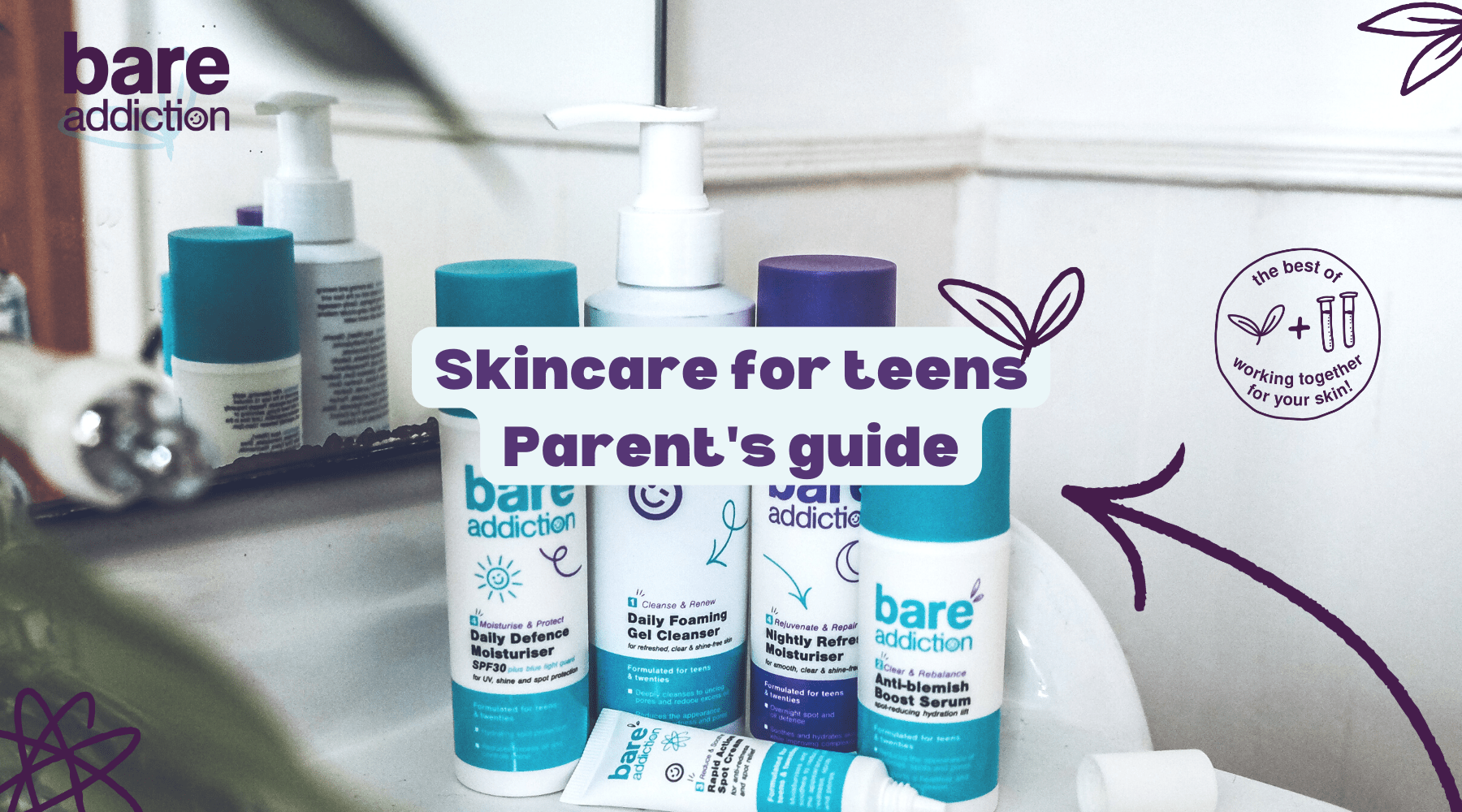 Skincare for teens - parent's guide - picture of 5 skincare products on a sink