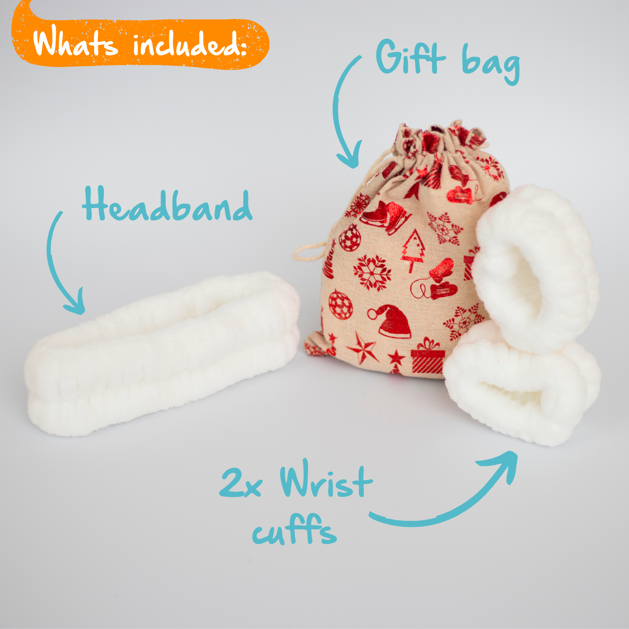 Christmas White Headband + Cuffs Gift Set