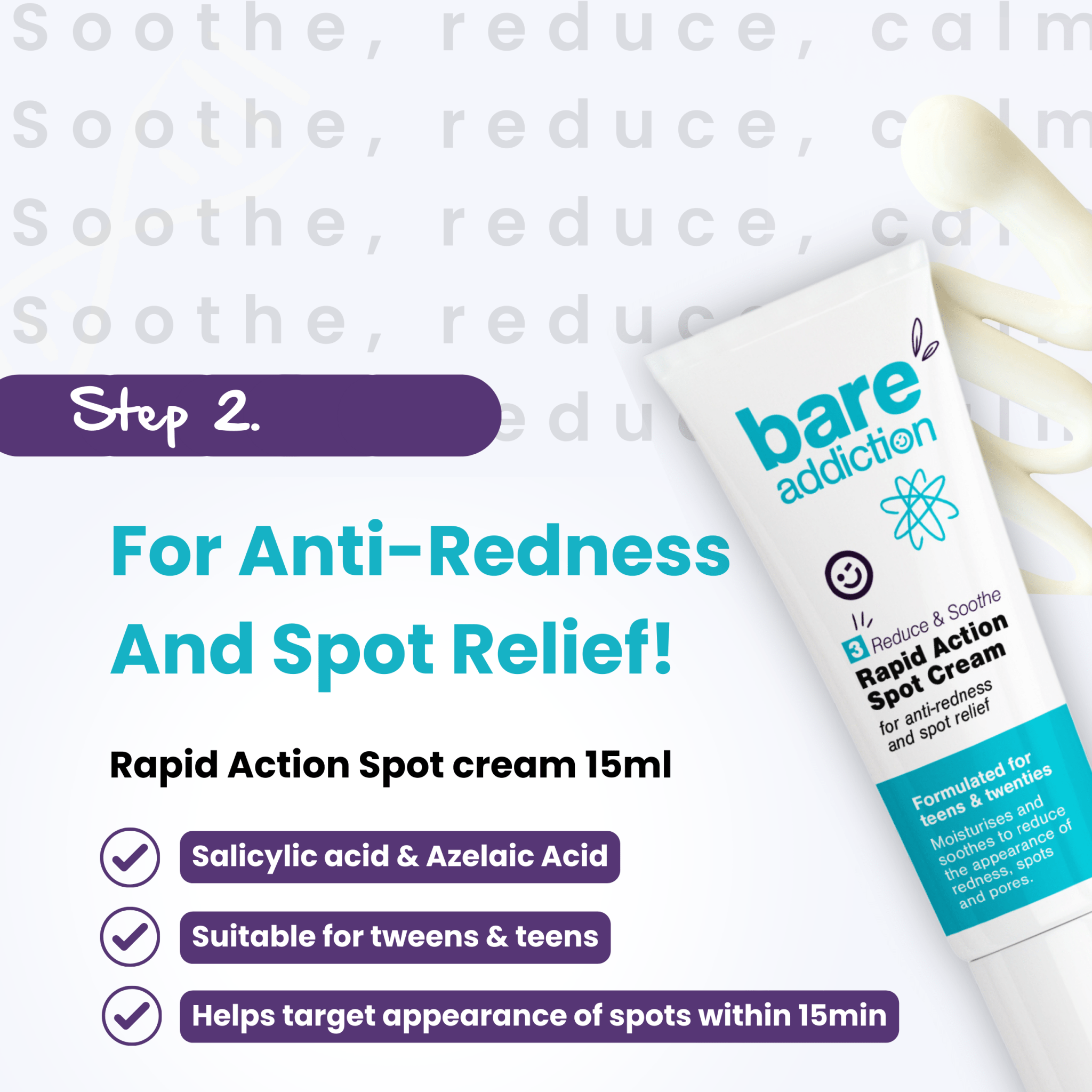 Rapid action spot cream 15ml - for anti-redness and spot relief. Salicylic acid and Azelaic Acid.